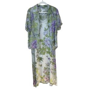 Citron Santa Monica Maxi Dress & Matching Top Set Size S Sheer Floral Silk Blend